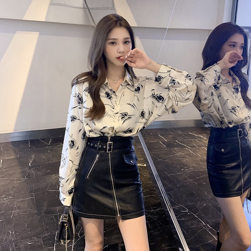 Áo Sơ Mi Voan In Họa Tiết Xinh Xắn Theo Phong Cách Hàn Cổ Điển