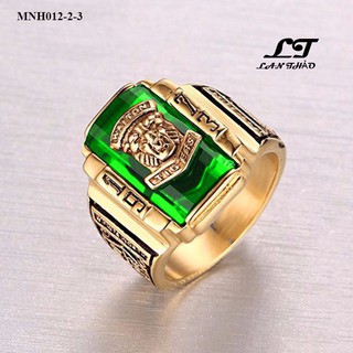 Nhẫn nam mặt sư tử đá xanh lá xi mạ MNH012-2-3 Không đen không gỉ sét