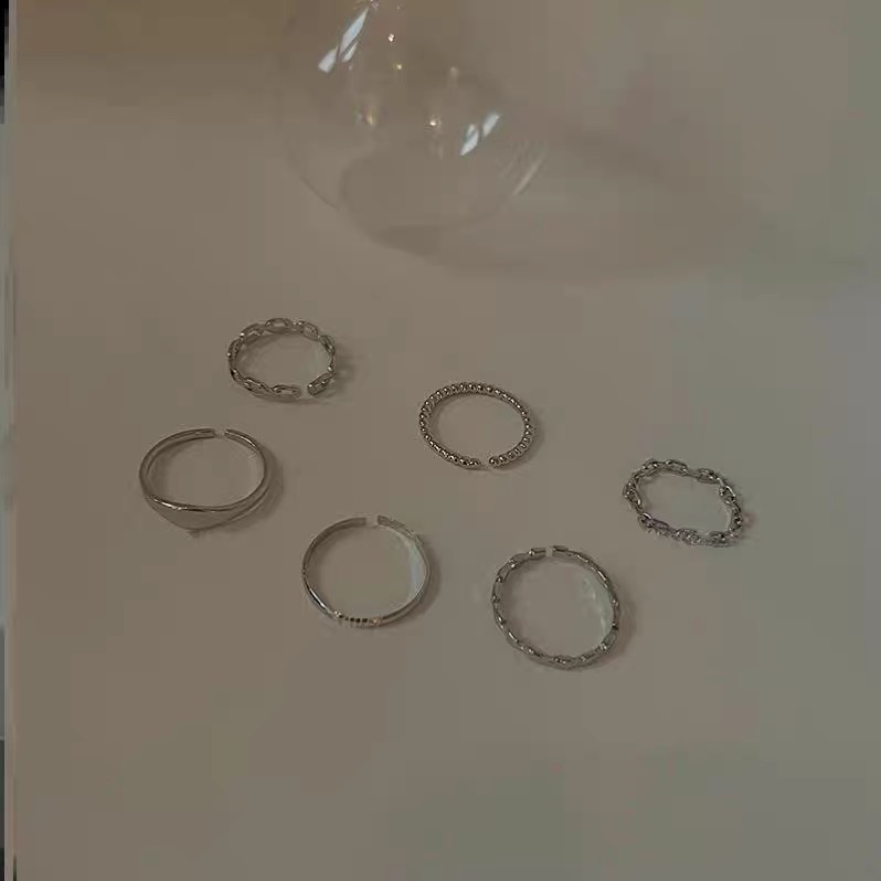 Set 6 Nhẫn Hở Mạ Bạc Đơn Giản Cổ Điển Thời Trang Có Thể Điều Chỉnh