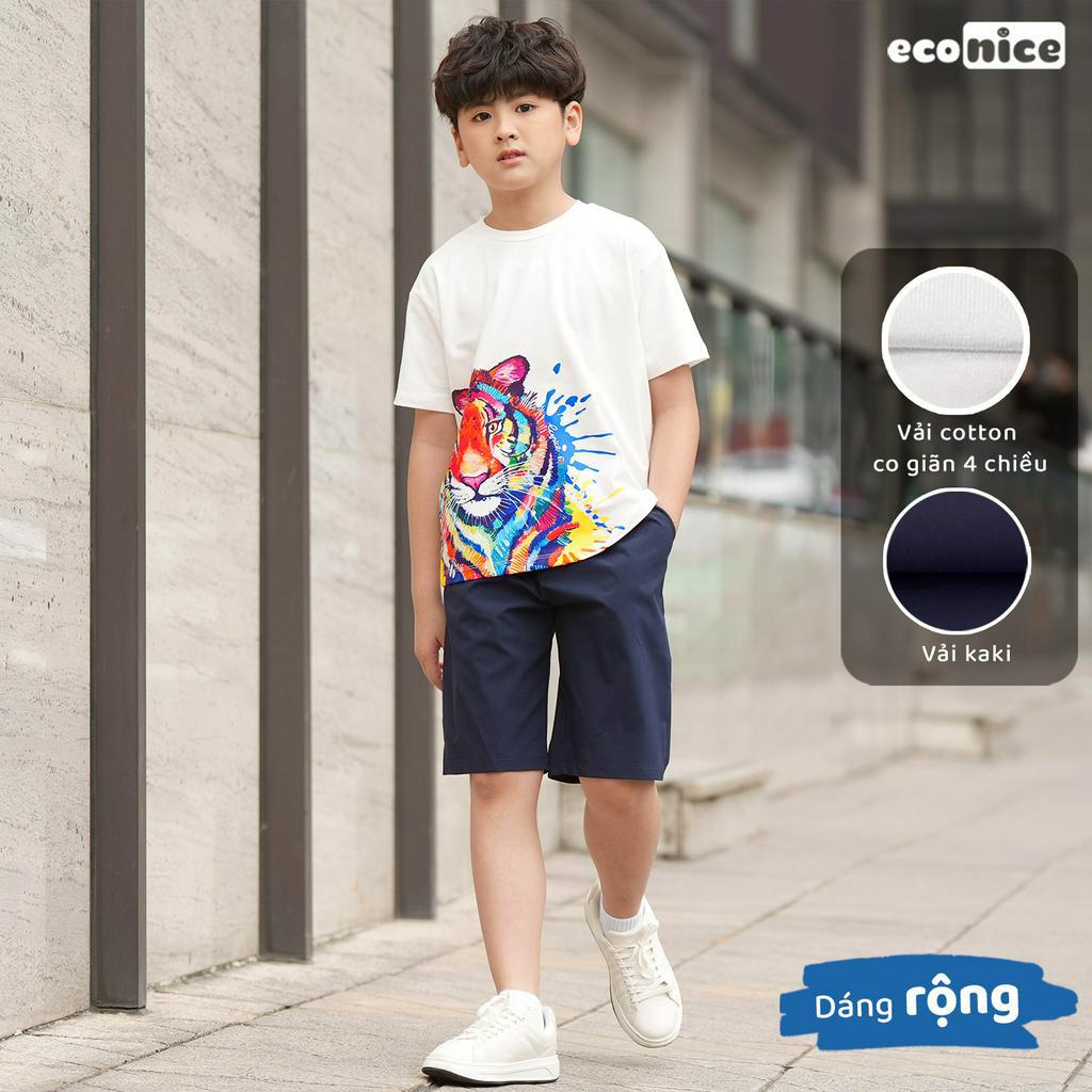 Đồ bộ quần áo thun cotton cho bé trai mặc mùa hè Econice E. Size đại trẻ em 2, 3, 4, 5, 6, 7, 8, 9, 10, 12 tuổi