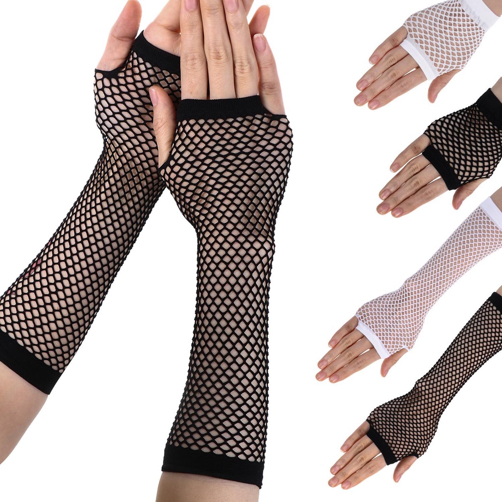 Găng Tay Lưới Hở Ngón Màu Đen Bằng Nylon Dùng Khi Nhảy Múa