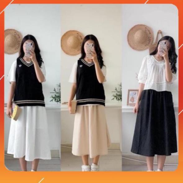 Chân váy đũi dài style Hàn Quốc Chân váy dài vintage Quảng Châu Đầm nữ CV04 👗FREESHIP👗 Hàng mới về