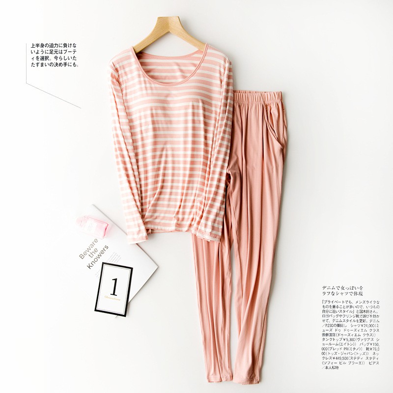 - BỘ ĐỒ NGỦ THU ĐÔNG COTTON CAO CẤP KẺ NGANG KÈM BRA HÀNG DÀI TAY