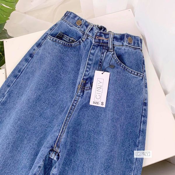 Quần Baggy Nữ Hack Dáng KHA-001 | Quần Baggy Jean Cạp Cao | Vải Jean Wash Xịn | Kèm Ảnh Thật