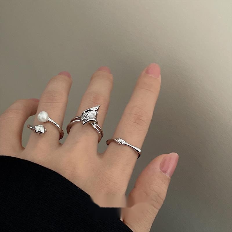 Bộ Ba Chiếc Nhẫn Hở Đính Ngọc Trai zircon Phong Cách Hàn Quốc Thời Trang Cao Cấp Có Thể Điều Chỉnh Cá Tính Dành Cho Bạn Nữ