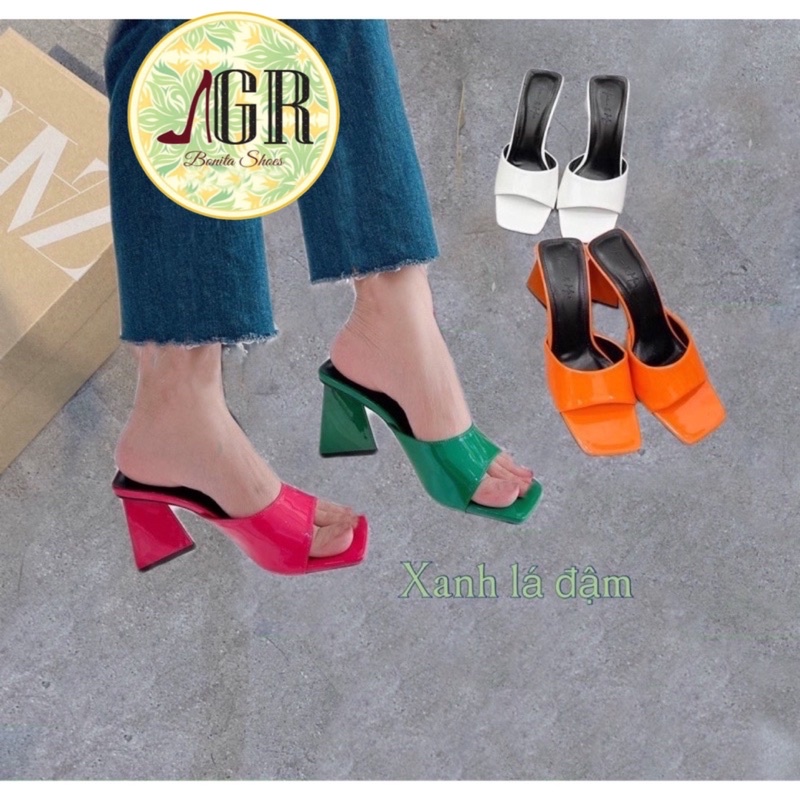 Guốc bản da bóng gót tam giác 10 cm siêu hot (hàng đẹp)
