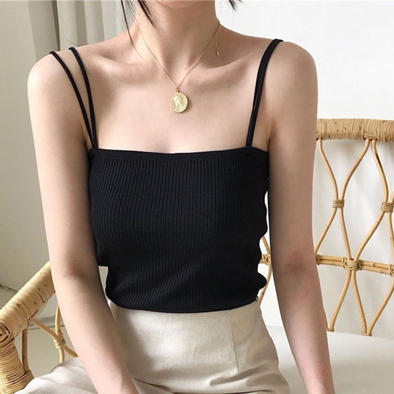 Áo hai dây croptop 🍀FREESHIP🍀 Áo 2 dây nữ chất len tăm mỏng mát co giãn tốt