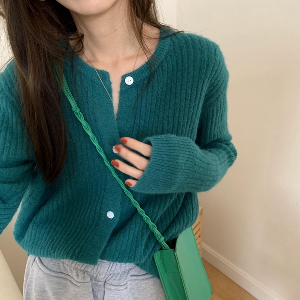 Áo khoác cardigan dệt kim tay dài cổ tròn phong cách Hàn Quốc thời trang mùa thu dành cho nữ