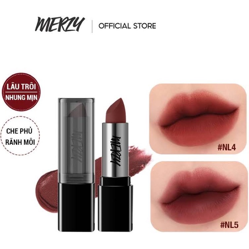 [NEW] Son Thỏi Lì, Lên Màu Chuẩn, Mịn Mượt Nhẹ Môi Merzy Noir In The Lipstick 3.3g