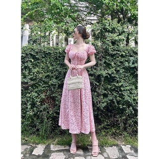 ☘️ VÁY HOA CỔ VUÔNG NƠ NGỰC XẺ TÀ 🌿