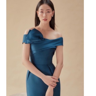 LYLA TRAN - Đầm xanh nước biển nơ ngực bẹt vai sang trọng (ROSE)