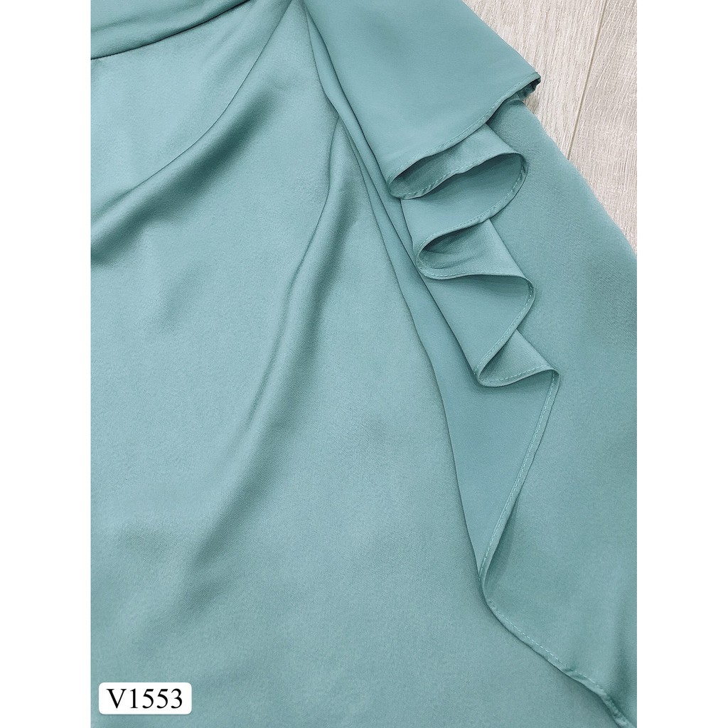 Váy xanh ngọc lệch vai eo nhún hoa V1553 - ĐẸP SHOP DVC 👗