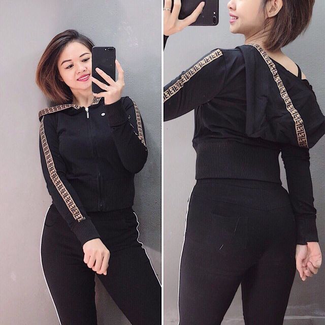 Áo khoác lửng phoi viền tay va nón