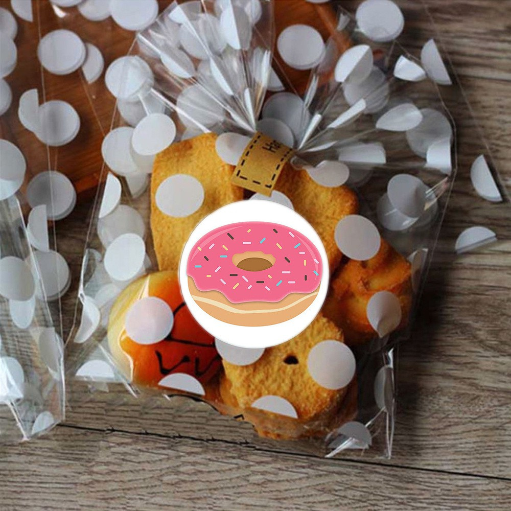 Bộ 500 Nhãn Dán Tự Dính Hình Bánh Donut Dùng Trang Trí Hộp Bánh