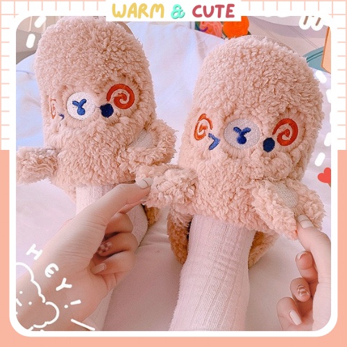 Dép Bông Gấu Xinh Xắn đi trong nhà, đi chơi ấm áp dễ thương Warm&Cute A129
