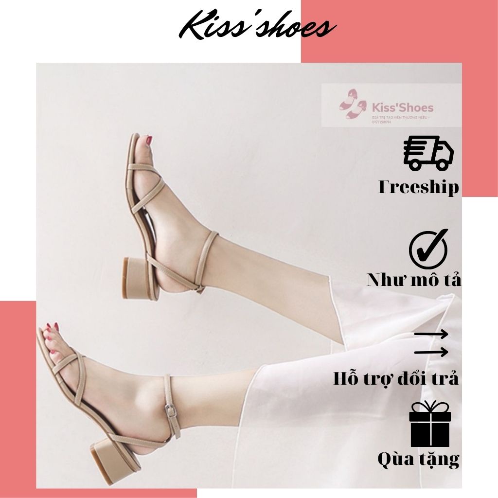 Giày sandal quai chéo 3p gót vuông thời trang