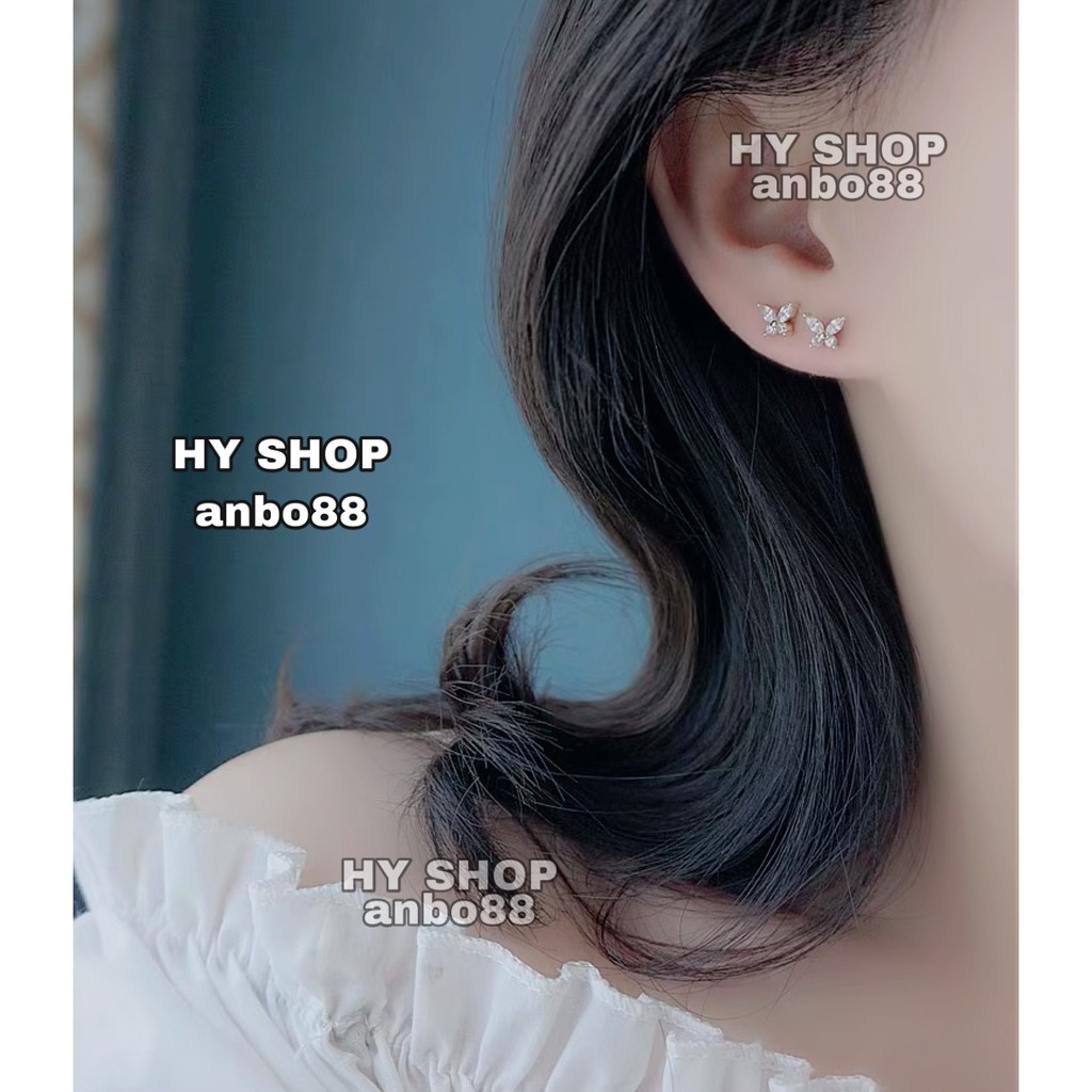 Khuyên tai Bông tai titan hình bướm đính kim siêu bền không dị ứng không gỉ không đen khuyên tai unisex cho nam nữ