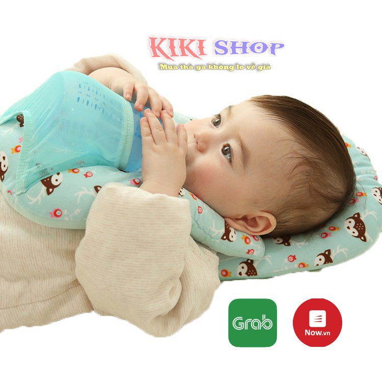 Gối chống bẹp đầu cho bé 0-6 tháng tuổi, gối cho trẻ sơ sinh đa năng vải nhung cao cấp, Kiki shop