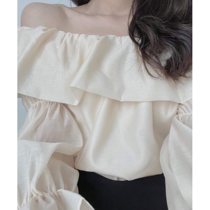 Set áo tơ trễ vai chân váy tuyết mưa