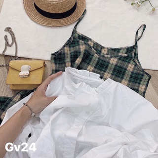 Set áo sơ mi và đầm yếm kẻ , Freesize