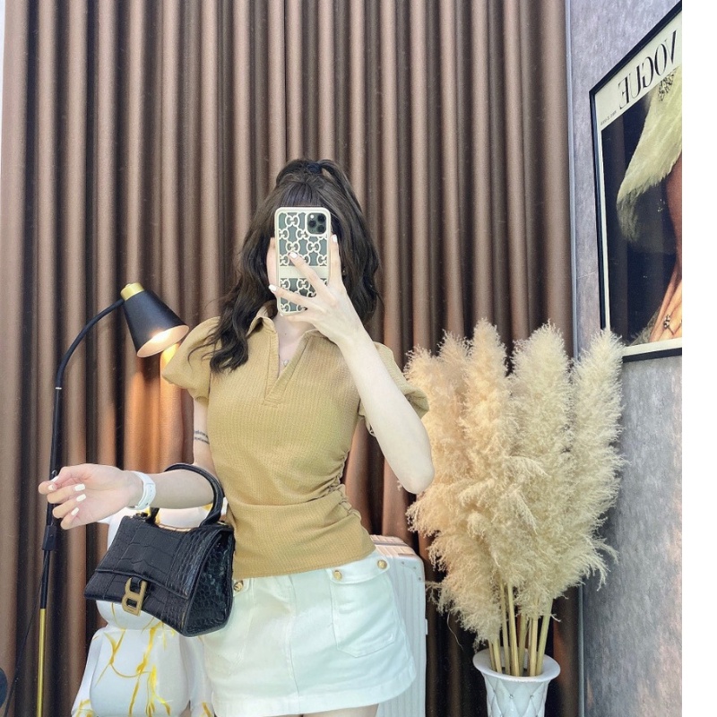Áo cổ đức zúm eo tay phồng nhiều màu , áo kiểu polo zúm eo thời trang DUMI