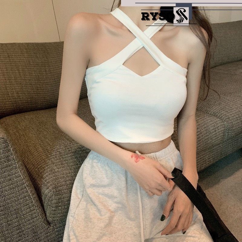 Áo kiểu nữ croptop chất thun mềm mịn cổ yếm siêu xinh