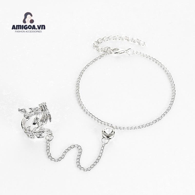 ✨✨Vòng Đeo Tay Nối Nhẫn Hình Chiếc Lá Đính Kim Cương Giả Thời Trang Cho Nữ