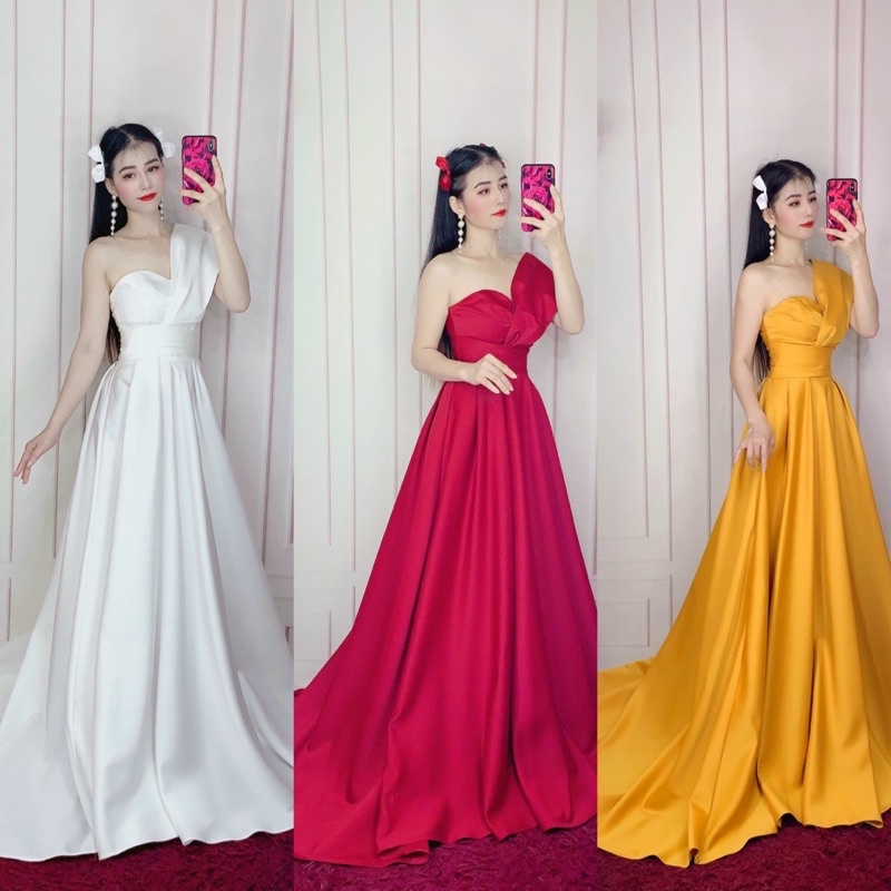 Ms1135y ĐẦM 1 VAI XOÈ 360 XẾP LY ĐẮP CHÉO BO EO full size S/M/L/xL