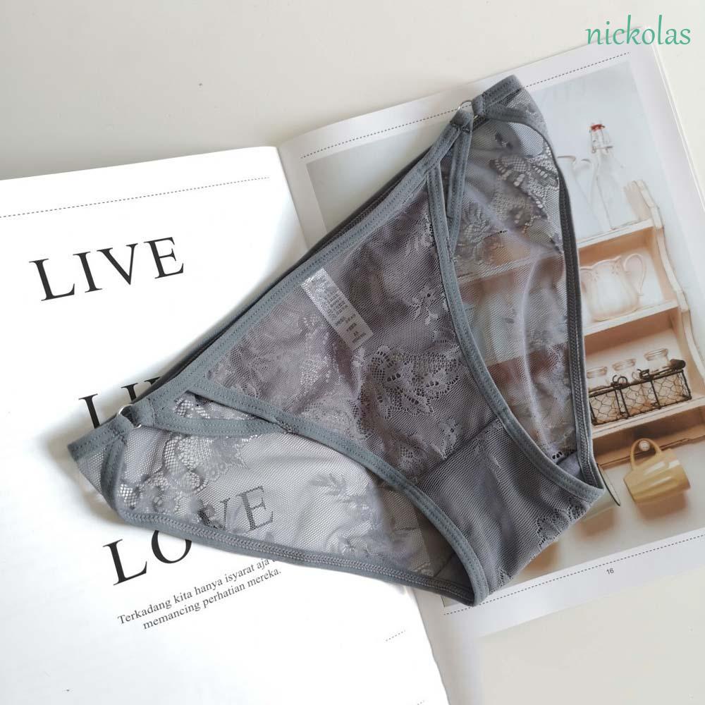 NICKOLAS Quần lót cotton nylon ren hoa trong suốt lưng thấp thời trang Hàn Quốc thoáng khí nhiều màu sắc cho nữ