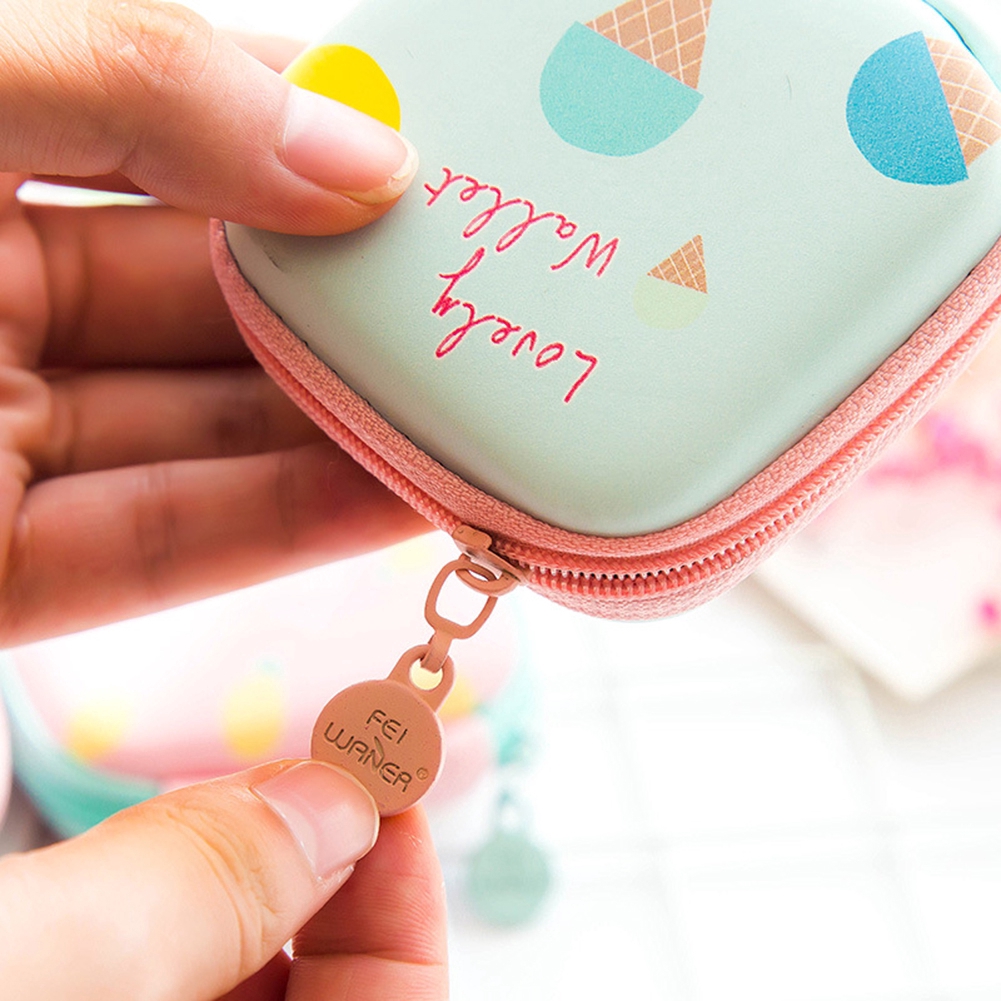 Cute Fruit Printing Mini Square Coin Wallet Storage Case Bag For Earphone Headphone SD Card (random)