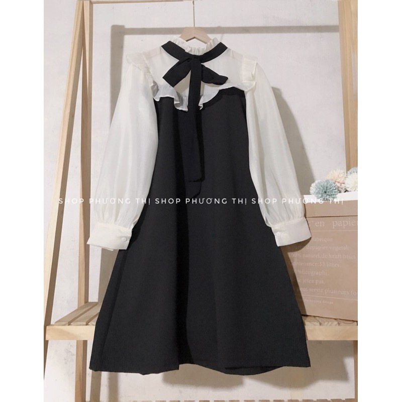 VÁY THIẾT KẾ NƠ CỔ PHA TAY VOAN SIÊU SANG (hình thật/video/sẵn) | BigBuy360 - bigbuy360.vn