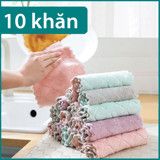 SET 10 CHIẾC KHĂN LAU BẾP ĐA NĂNG, 2 MẶT SIÊU MỀM MỊN THẤM HÚT TỐT (RẺ NHẤT SHOPEE)