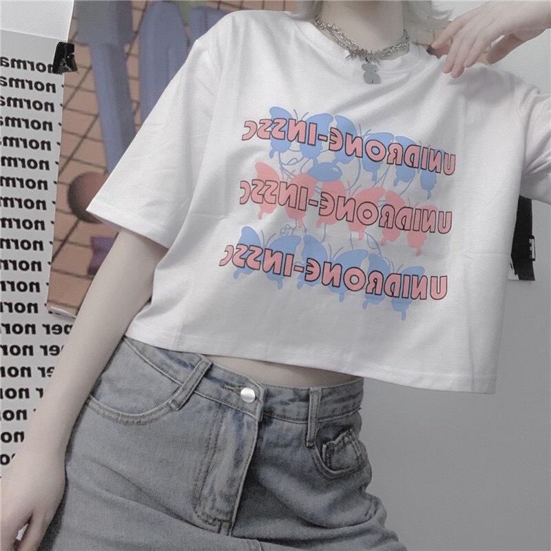 Áo croptop ESTINI BUTTERFLY Uzzang Freesize Dưới 55kg - NY01