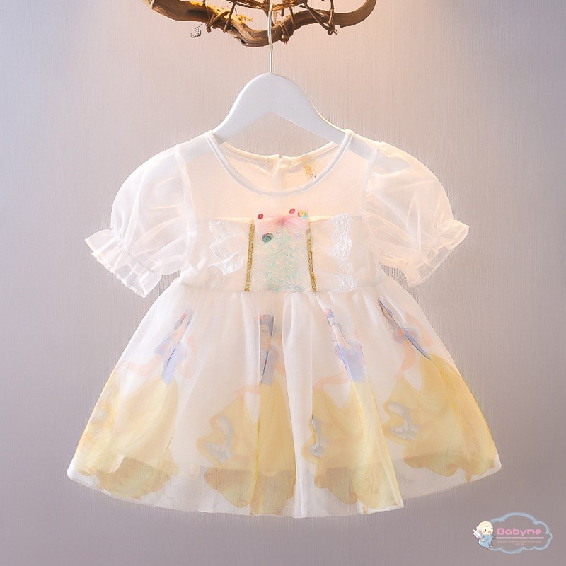 Đầm Công Chúa Phối Lưới Tay Phồng Đính Nơ Thời Trang Xinh Xắn Cho Bé Gái