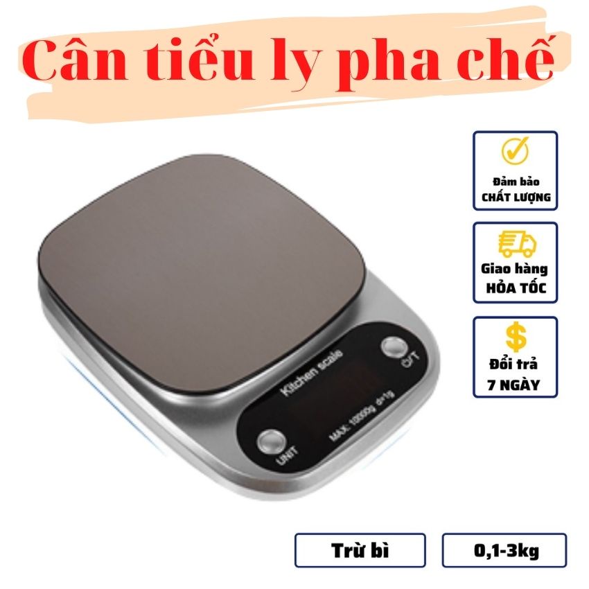 Cân Tiểu Ly Điện Tử Nhà Bếp Kitchen Định Lượng 0,1-5kg Làm Bánh Cân Cao Cấp Tặng Kèm 2 Viên Pin AA