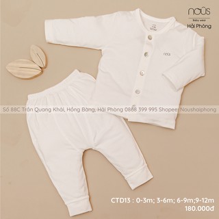 Bộ Cài Thẳng Dài Petit Trắng Nous (Size 0-3 Tháng Đến 9-12 Tháng)