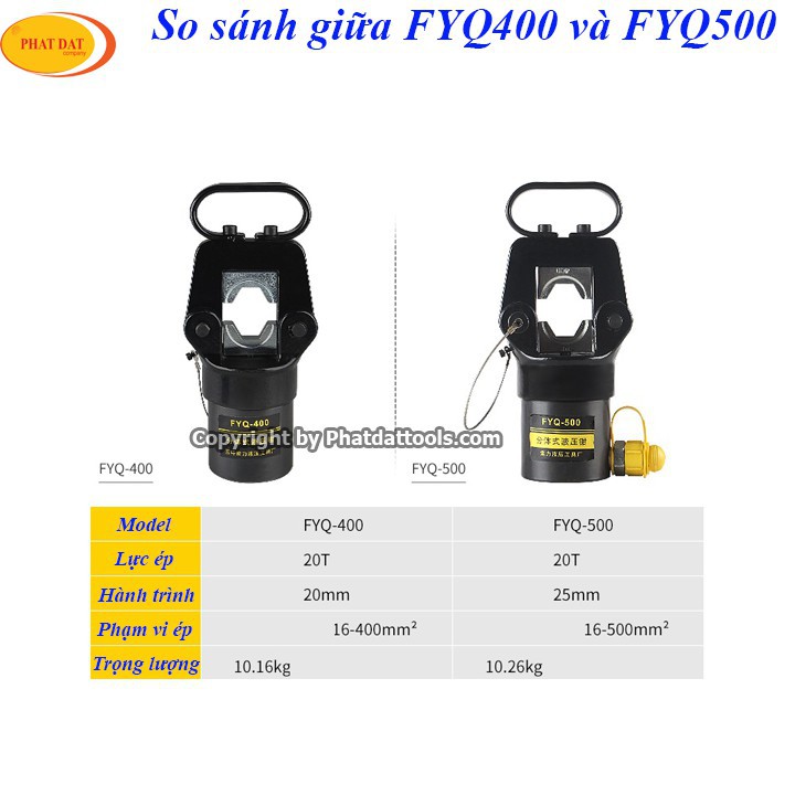 Đầu ép cos thủy lực FYQ500 kèm bơm CP180-Phạm vi ép 16-500mm2