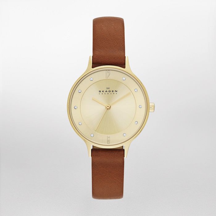 Đồng hồ NỮ Skagen dây da - Anita Brown Leather Watch