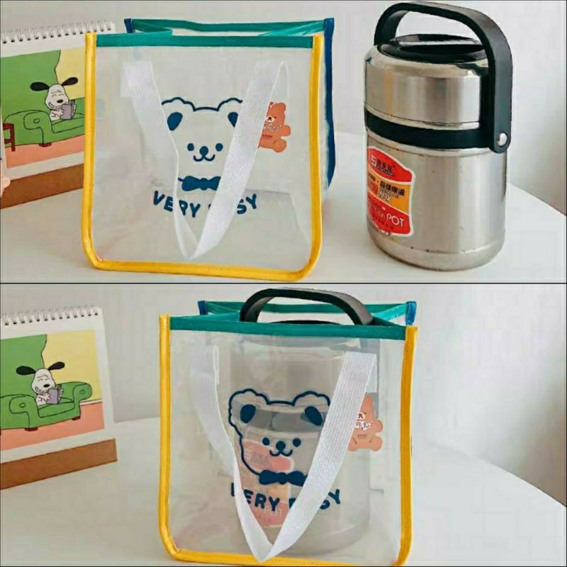 (Order 20 ngày) Túi xách pvc trong suốt đựng cơm trưa loại to Bentoy Milkjoy gấu very busy 7 màu