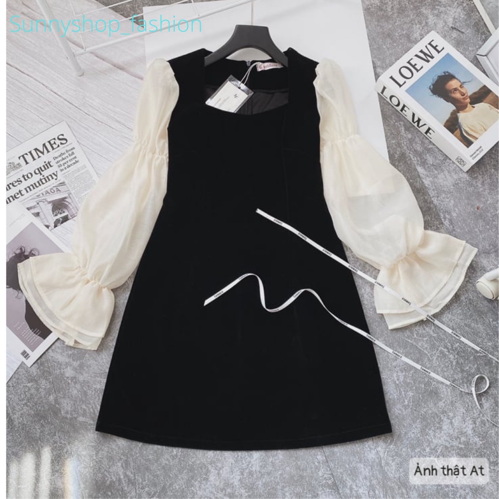 váy nhung đen tay lụa siêu hottt | BigBuy360 - bigbuy360.vn