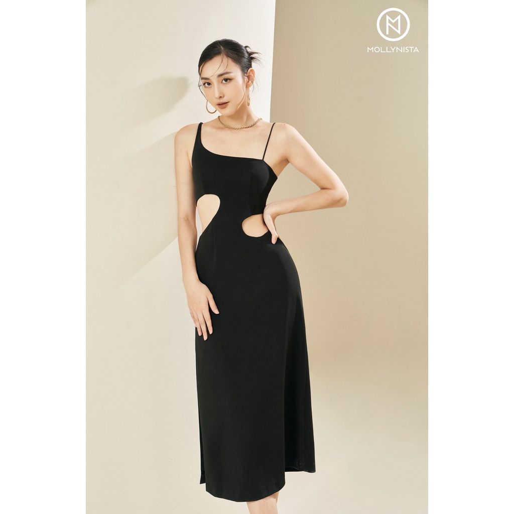 MOLLYNISTA - Đầm Dollia đen cut out 2 cua tròn quyến rũ tôn dáng thiết kế cao cấp đi chơi đi tiệc gợi cảm