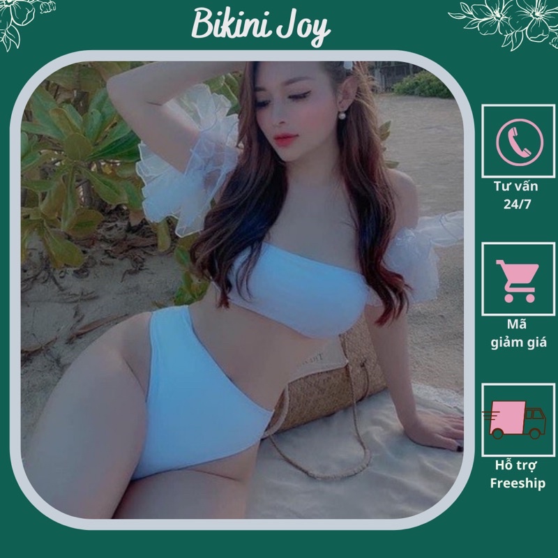 Bikini hai mảnh tay bèo voan màu trắng