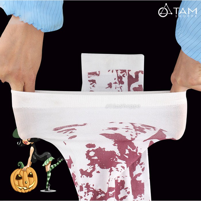 Cặp tất ống dài hóa trang Halloween hình bộ xương dính máu D60cm