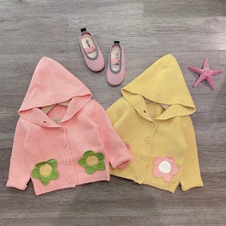ÁO KHOÁC LEN MŨ TÚI ĐÍNH BÔNG HOA 2 MÀU HỒNG/ VÀNG CHO BG