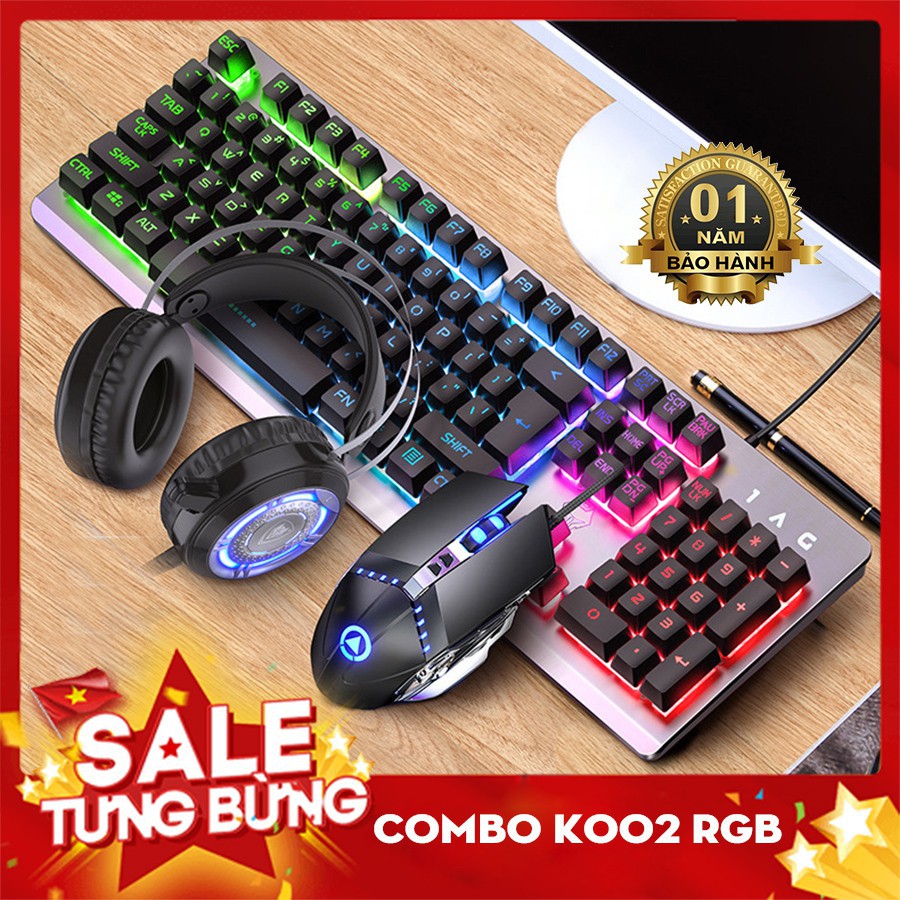 Combo Bộ Bàn Phím Giả Cơ 1AC K002 Black RGB - Tai nghe Gaming NUBWO N1 - Chuột Gaming G3Pro - Pad Chuột