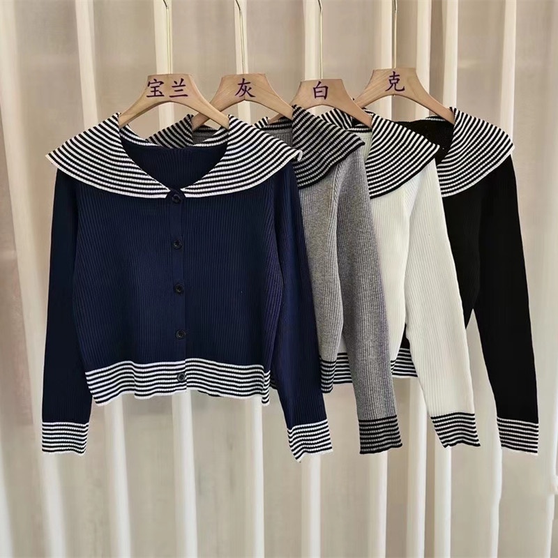 SUXI Áo Sweater Dệt Kim Tay Dài Cổ Chữ V Kẻ Sọc Màu Sắc Tương Phản Thời Trang Mùa Thu Cho Nữ