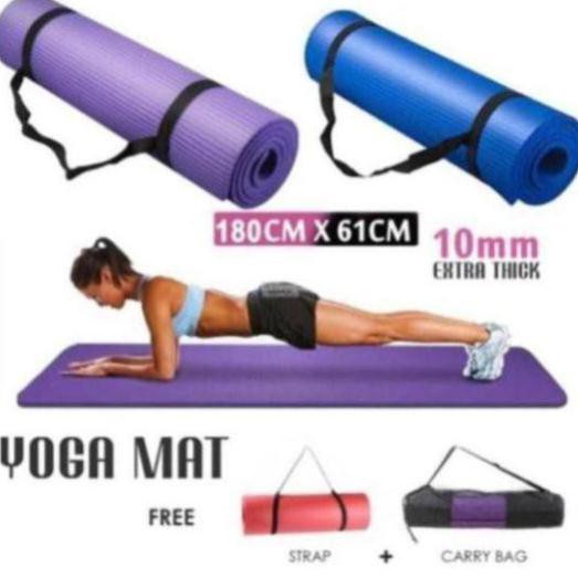 Thảm tập Yoga, Gym, Fitness Cao Cấp dày 10mm TPE Hàn Quốc(Tặng Kèm Túi Đựng Và Dây Buộc Thảm Sang Trọng) Kèm ảnh thật