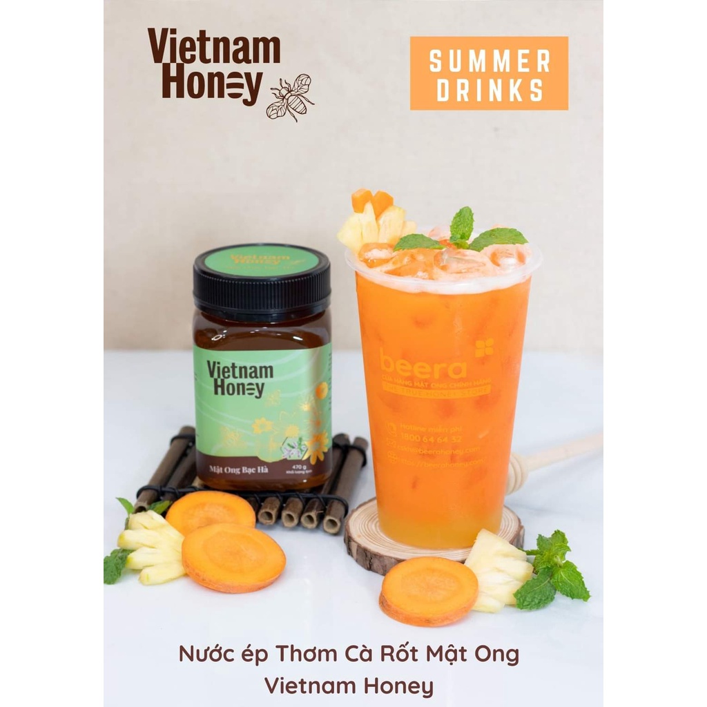 Mật ong nguyên chất Hoa bạc hà Vietnamhoney Beera tăng cường sức khỏe(1 lọ x 470g)