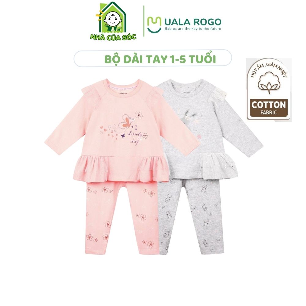 Bộ dài tay cho bé gái 1 -5 tuổi Ualarogo vải fabric cotton thoáng mát UR3899