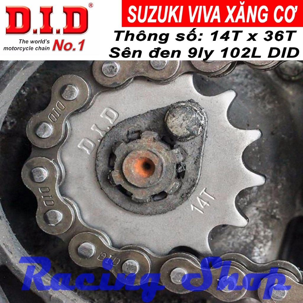 Nhông sên dĩa Suzuki VIVA Xăng Cơ - Sên đen 9ly DID AD3 - Thái Lan